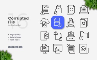16 Corrupted File Outline Icon Set