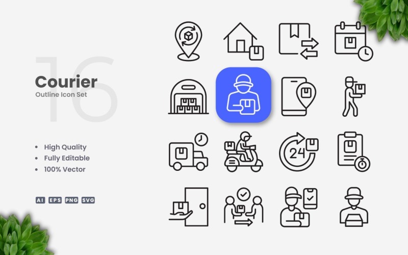 16 Courier Outline Icon Set