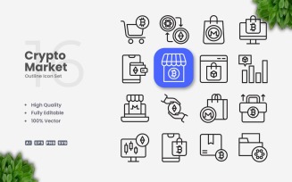 16 Crypto Market Outline Icon Set