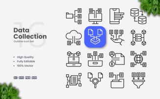 16 Data Collection Outline Icon Set