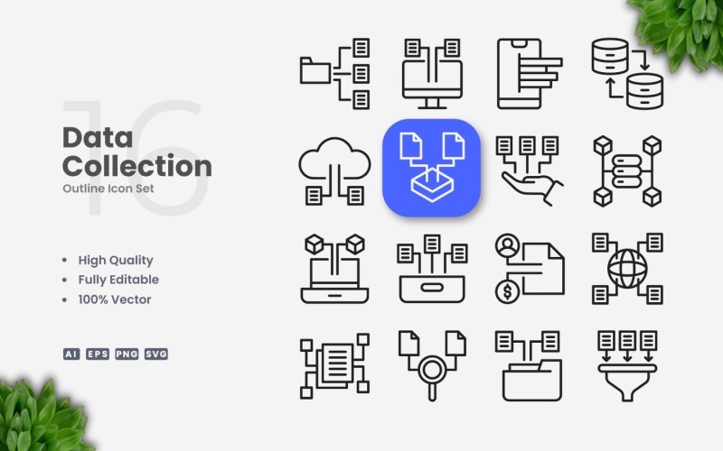16 Data Collection Outline Icon Set