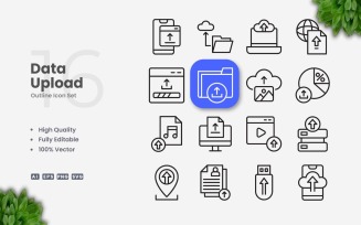 16 Data Upload Outline Icon Set
