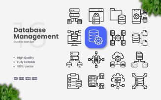 16 Database Management Outline Icon Set