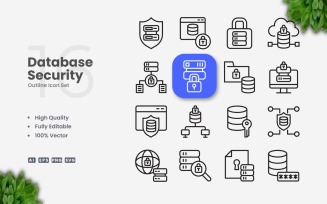 16 Database Security Outline Icon Set