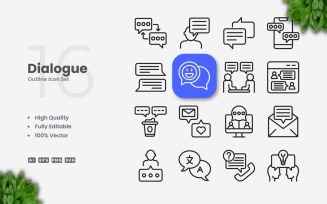 16 Dialogue Outline Icon Set