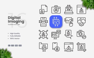 16 Digital Imaging Outline Icon Set