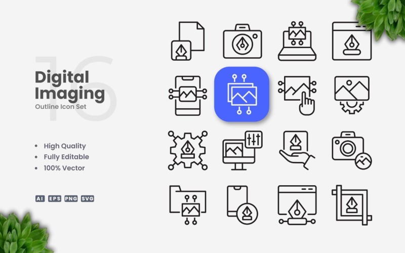 16 Digital Imaging Outline Icon Set