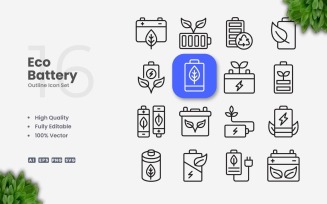 16 Eco Battery Outline Icon Set
