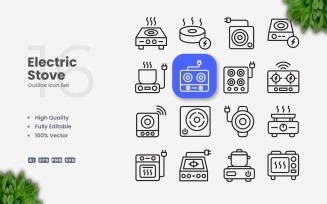 16 Electric Stove Outline Icon Set