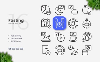 16 Fasting Outline Icon Set