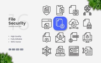 16 File Security Outline Icon Set