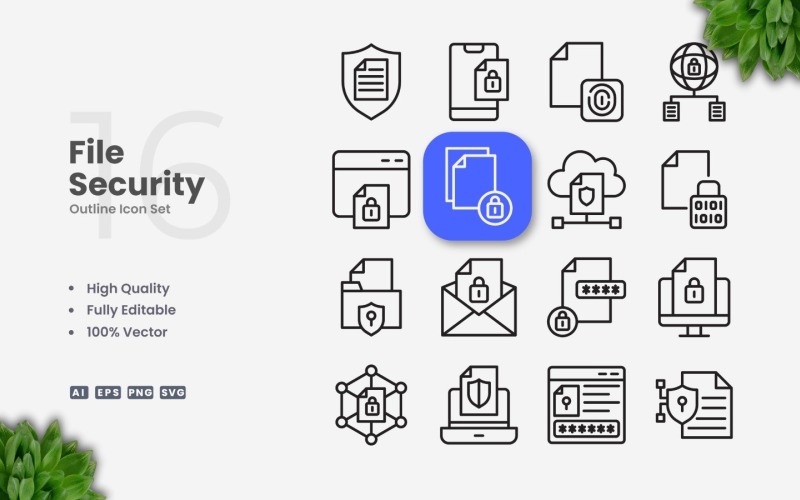 16 File Security Outline Icon Set