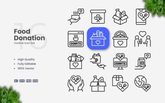 16 Food Donation Outline Icon Set
