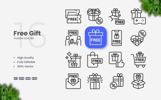 16 Free Gift Outline Icon Set