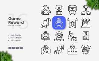 16 Game Reward Outline Icon Set