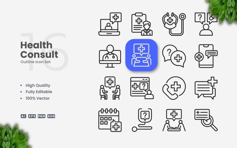 16 Health Consult Outline Icon Set