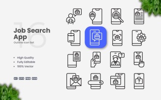 16 Job Search App Outline Icon Set