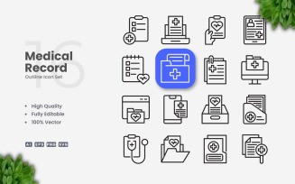 16 Medical Record Outline Icon Set