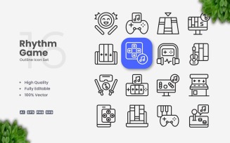 16 Rhythm Game Outline Icon Set