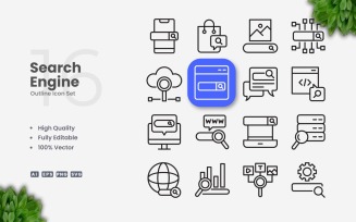 16 Search Engine Outline Icon Set