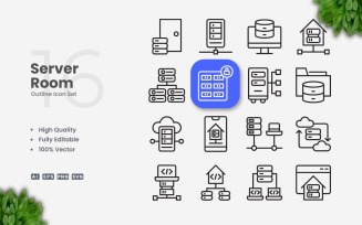 16 Server Room Outline Icon Set