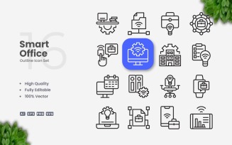 16 Smart Office Outline Icon Set