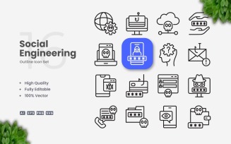 16 Social Engineering Outline Icon Set