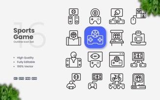 16 Sports Game Outline Icon Set
