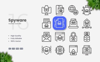 16 Spyware Outline Icon Set