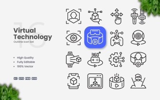 16 Virtual Technology Outline Icon Set
