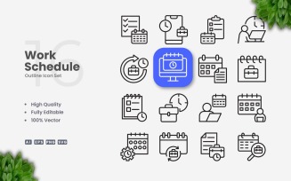 16 Work Schedule Outline Icon Set