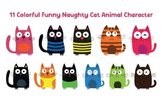 11 Colorful Funny Naughty Cat Animal Character