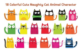 18 Colorful Cute Naughty Cat Animal Character