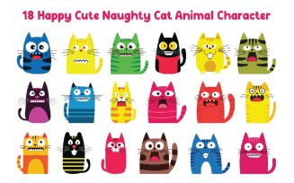 18 Happy Cute Naughty Cat Animal Character