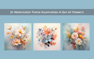 Watercolor Floral Illustration A Set of Flowers