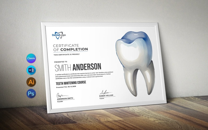CANVA and MS Word Dental Certificate Template Design