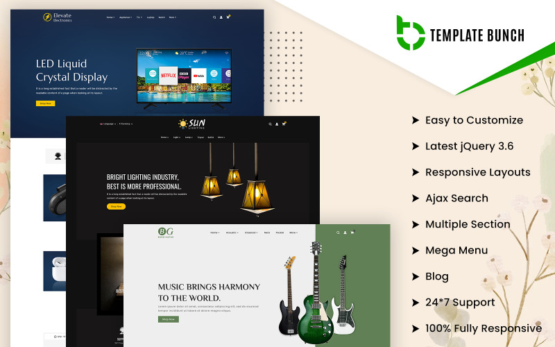 Elevate - Electronics and Lighting with Guitar - Responsive Shopify 2.0 Ecommerce Theme Shopify Theme