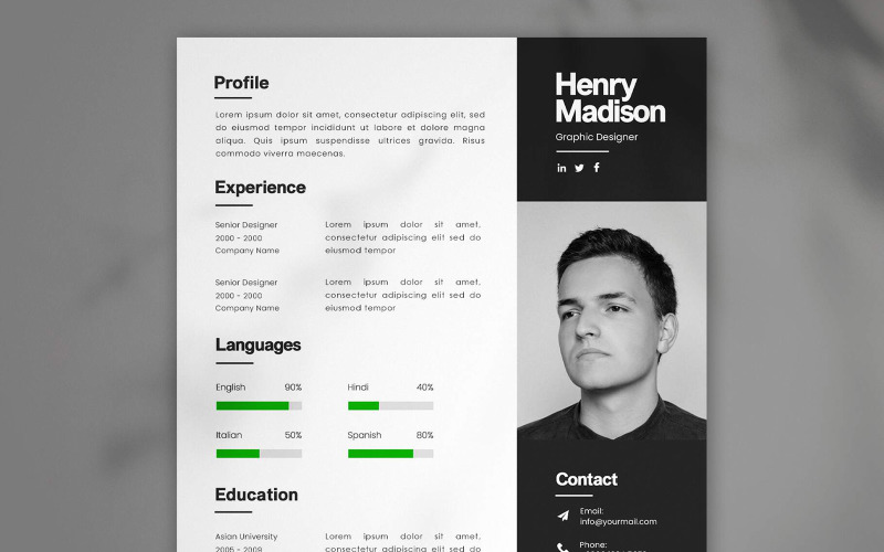 Modern Stylish cv Resume Template