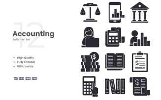 12 Accounting Solid Icon Set