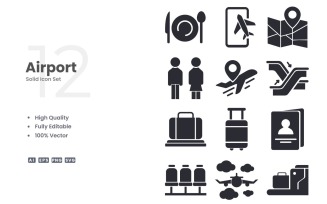 12 Airport Solid Icon Set
