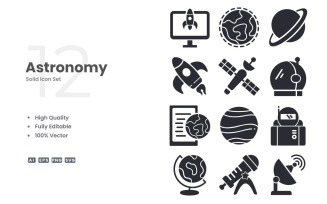 12 Astronomy Solid Icon Set