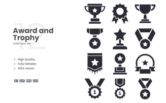 12 Award and Trophy Solid Icon Set