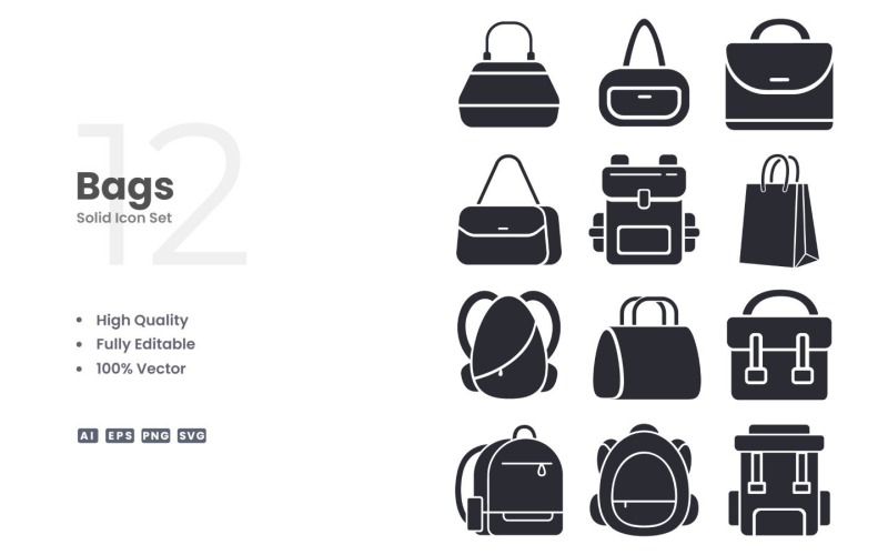 12 Bags Solid Icon Collection Icon Set