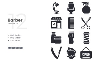 12 Barber Solid Icon Collection