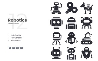 12 Robotics Solid Icon Set