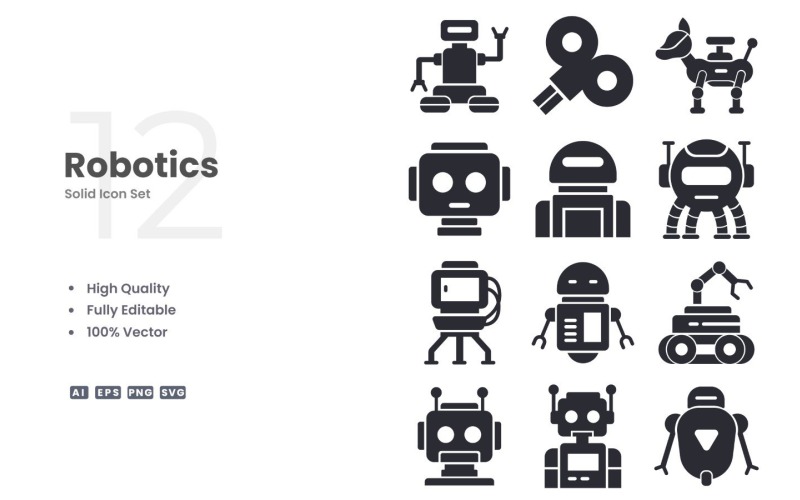 12 Robotics Solid Icon Set