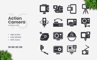 16 Action Camera Solid Icon Set