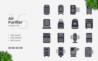 16 Air Purifier Solid Icon Set