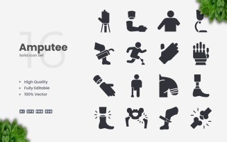 16 Amputee Solid Icon Set