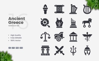 16 Ancient Greece Solid Icon Set